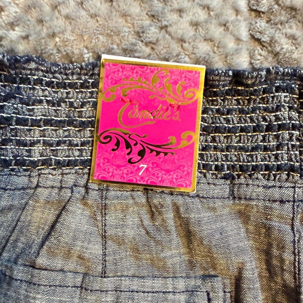 Candies Womens Smocked Waist Shorts Blue Chambray Side Tie CC41C04D Size 7 NWT - Picture 8 of 9